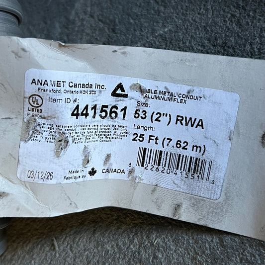 ANAMET Flexible Metal Conduit Aluminum Flex Sz 25" ft x 2" 441561