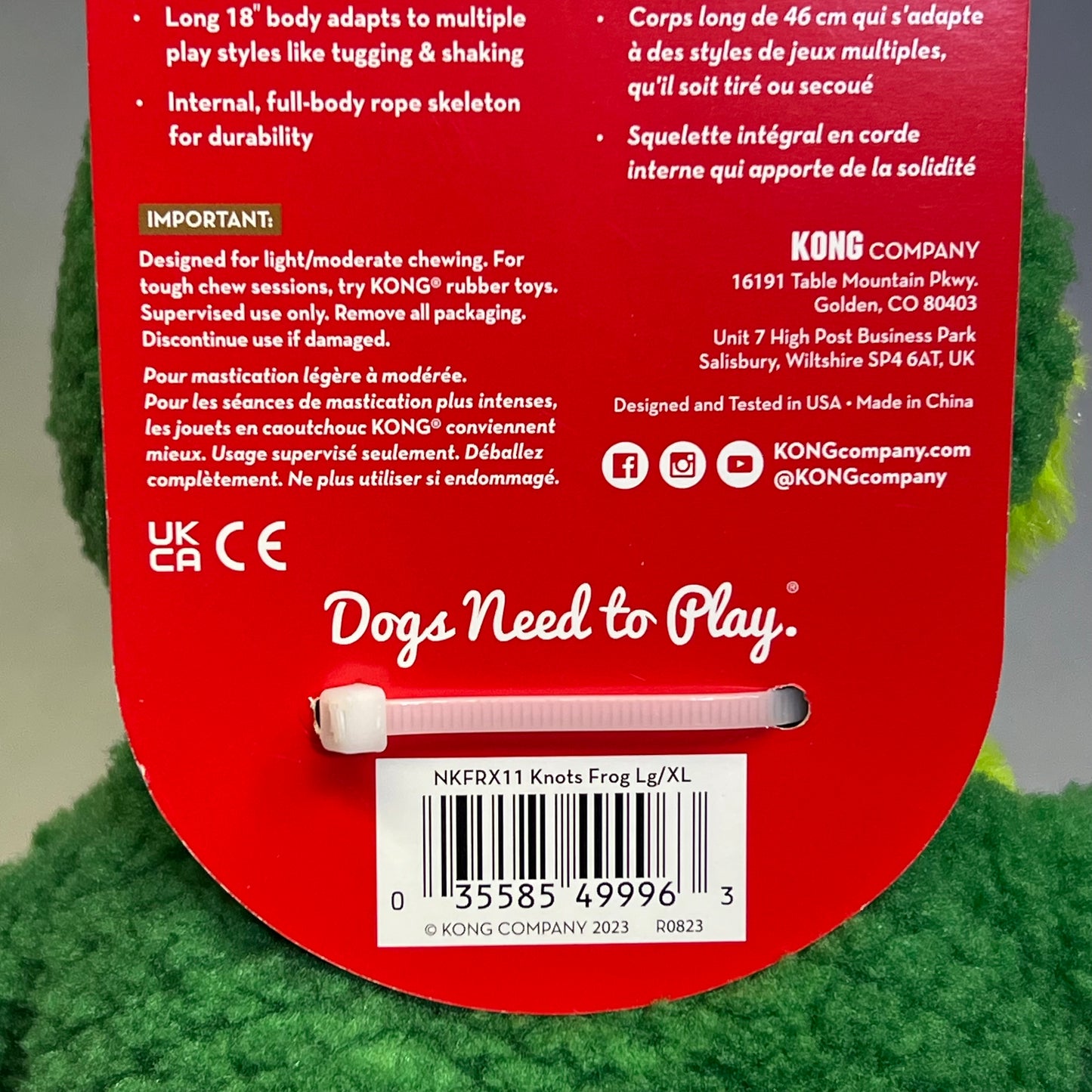 KONG (2 PACK) Knots Frog Squeaker Dog Toy W/ Rope Skeleton L/XL 18" Green