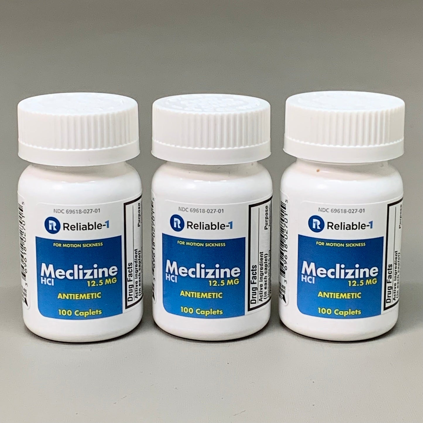 ZA@ RELIABLE 1 (3 PACK!) Meclizine HCI 12.5 MG 100 Caplets 23E178 BB-05/2025 E