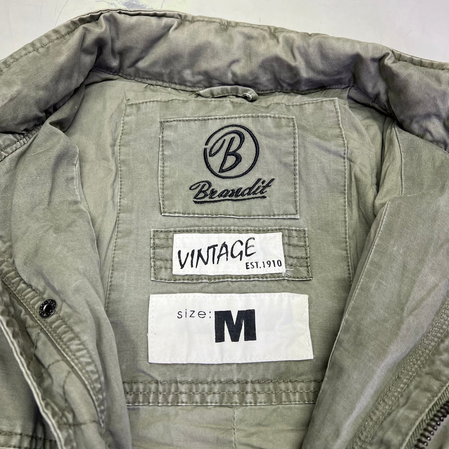 BRANDIT Military Jacket Vintage Cotton Inside & Out Men's Sz M Vintage Green