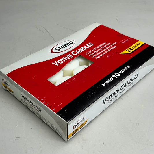 STERNO (24 Count) Votive Unscented Clean Burning Candles 1.25"x1.5" White