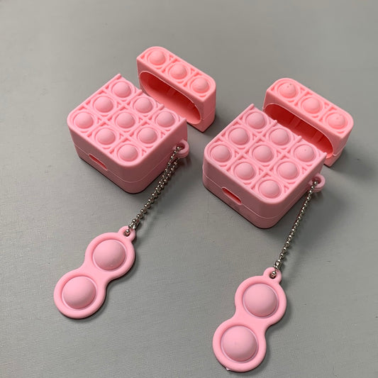 BEST WHOLESALE 2-PACK! Wireless Headphone Bubble Popping Case 2.5" x 2" Baby Pink