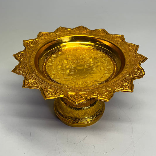 BEE BRAND Handmade Aluminum Ware Thai Design Offering Tray 7" Gold (As-is)