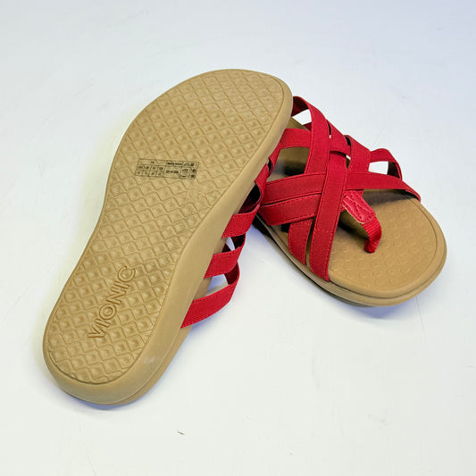VIONIC Sandals Tia Woven Stretch Gore Thong Sz 8M Color Red New