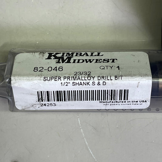 KIMBALL MIDWEST Super Primalloy Reduced Shank S&D Drill Bit 23/32"Dia x 6"L 82046