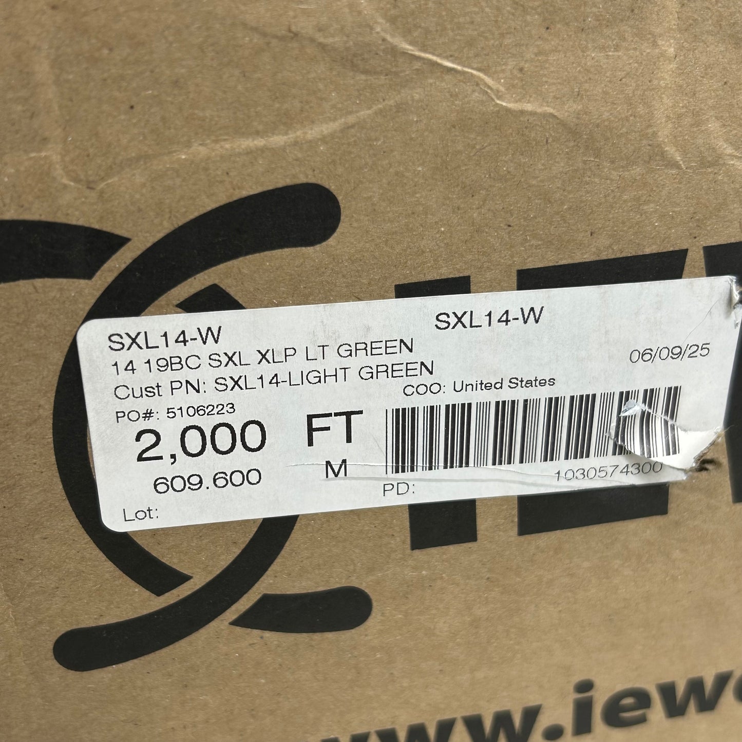 IEWC Stranded Bare Copper Primary Insulated Wire 2,000' (New Other-Slightly Damaged) Light Green SXL14-W