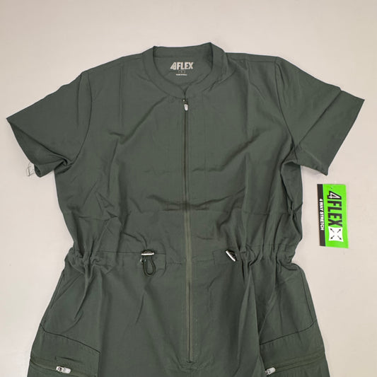 GREEN TOWN 4 Flex Scrubs Jumpsuit Cinch In Waist Women's Sz L Olive GFX-023AST