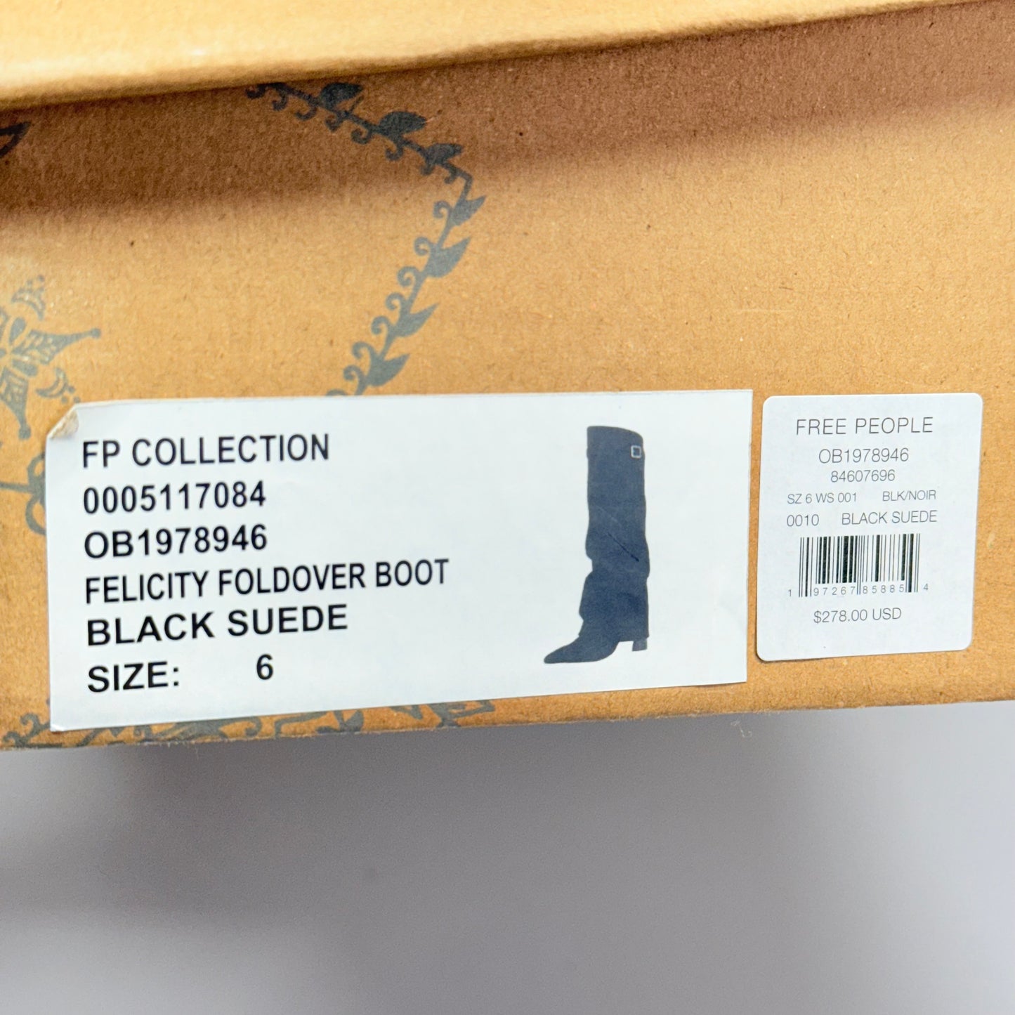 FREE PEOPLE Felicity Foldover Boot Sz 6 WS Knee-High Length Black Suede 84607696