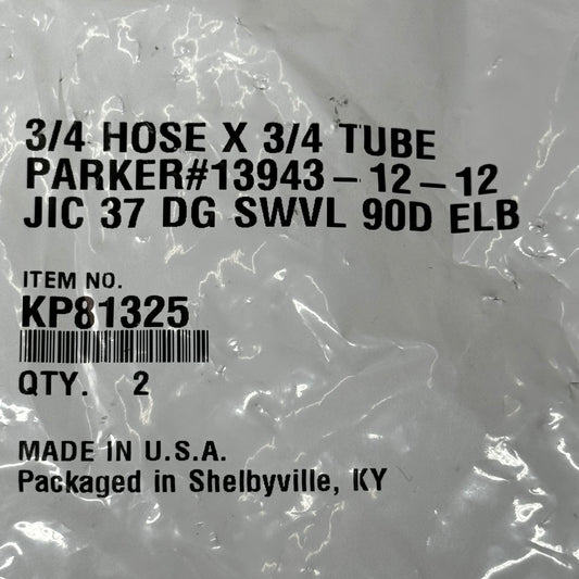 PARKER (2 PACK) Hydraulic Hose 13943-12-12 JIC 37° Swivel 3/4" x 3/4" Steel KP81325