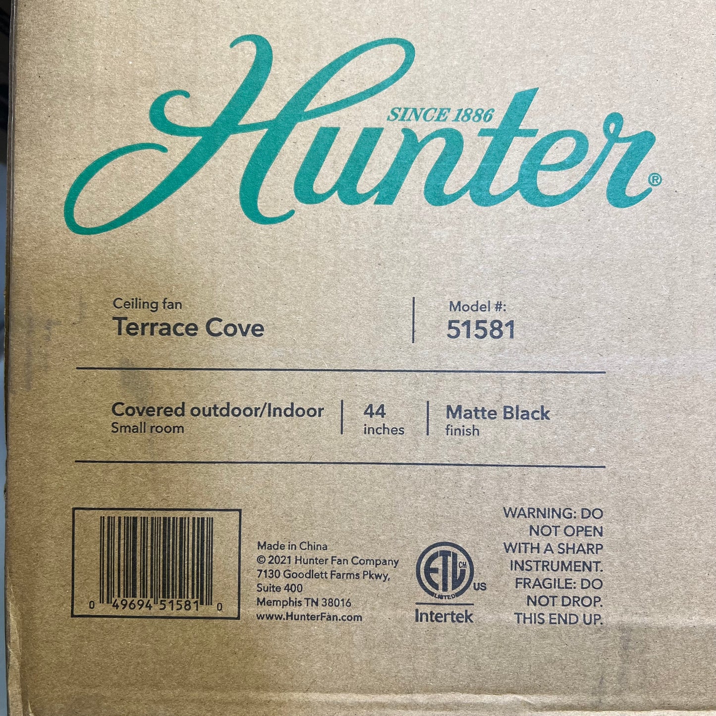 HUNTER Terrace Cove Outdoor Flushmount Fan 4196 CFM 37 Watts Black 51581