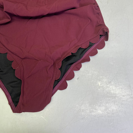 CHARMO Asymmetrical Retro Ribbed Moderate Cut One Piece Swimwear Wmn Sz L Wine