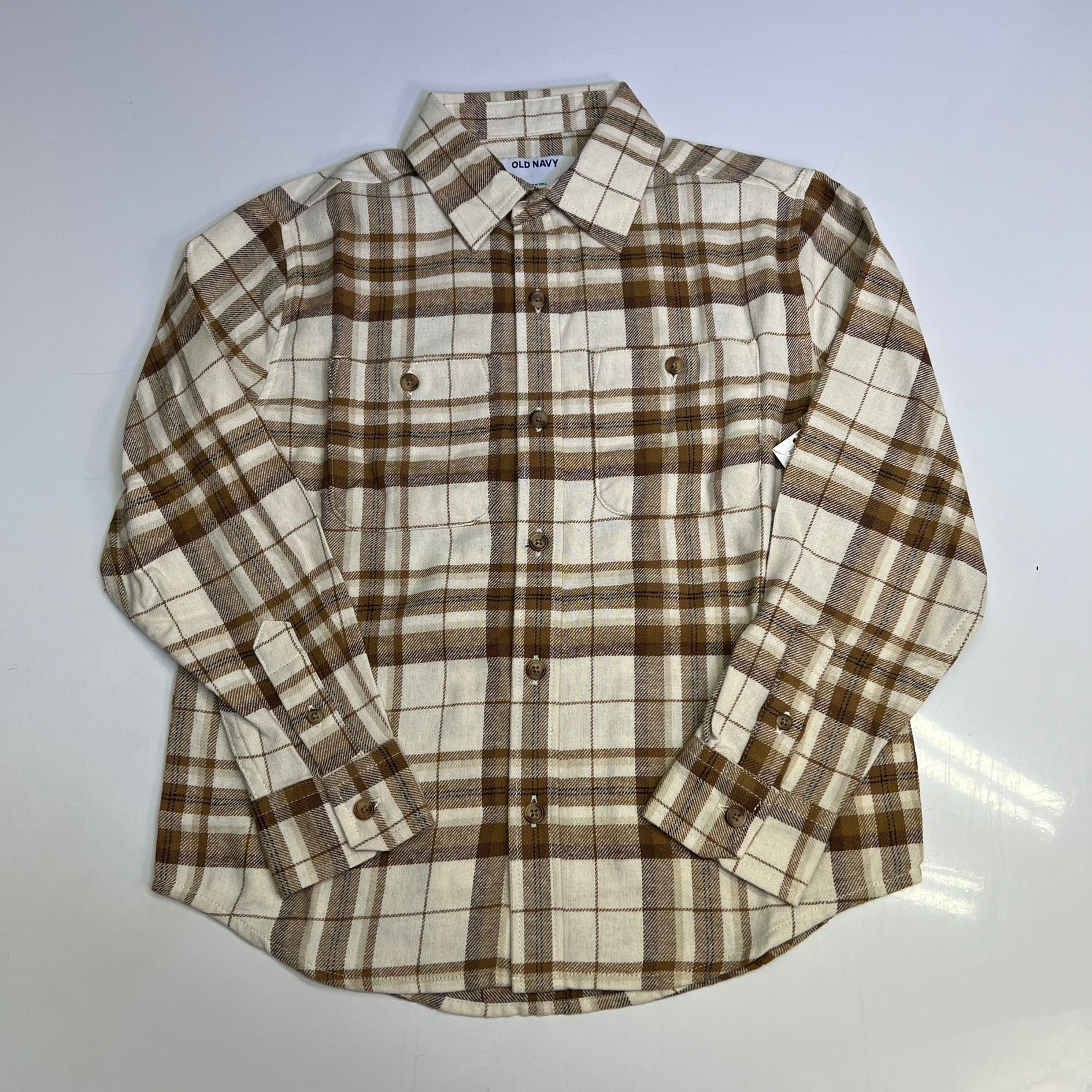 old navy dress shirt OLD NAVY Long-Sleeve Pocket Plaid Flannel Shirt Boy's Sz M White/Burnt Orange