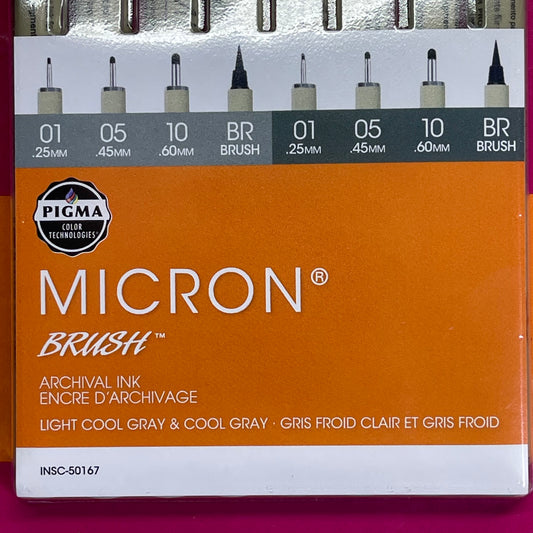 SAKURA (3-PACK) Pigma Micron Pens & Brush 0.25mm, 0.45mm, 0.60mm Gray 50167