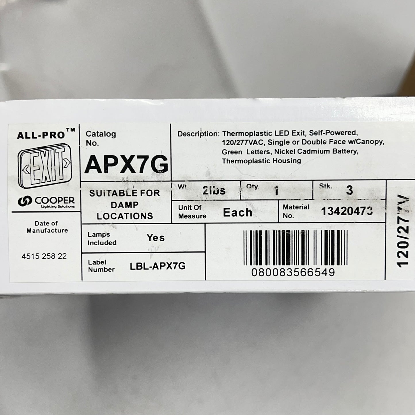 COOPER LIGHTING (2 PACK) Thermoplastic Exit Sign (cover Only) 12.5x7" APX7GB