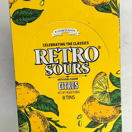ICONIC CANDY (8 PACK) Retro Sours Citrus Flavor Candy Tins 16.9oz Yellow
