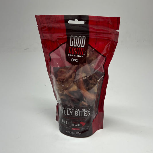 GOOD LOVIN (3 PACK) Dog Chews Traditional Beef Bully Bites Treats 8oz BB 02/27
