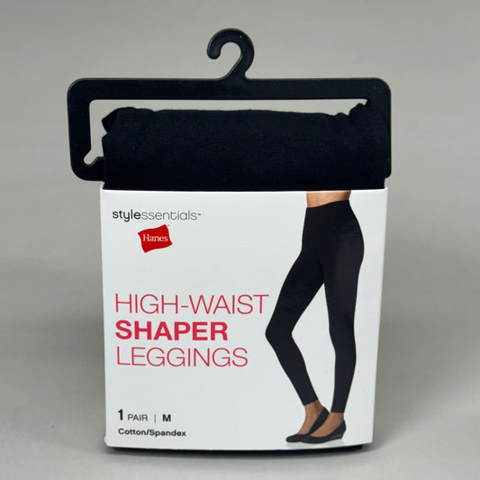 HANES (2 PACK) High Waist Shaper Leggings Cotton/Spandex Womens Sz M Black 441867