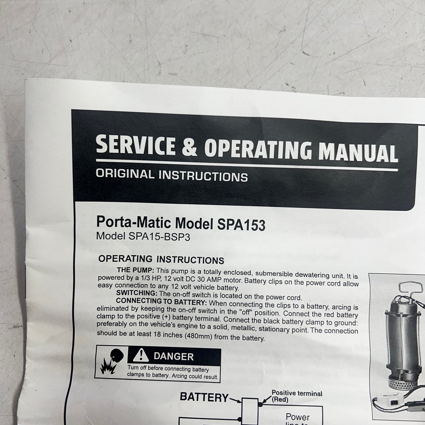 VERA MATIC Porta Matic Dc Submersible Dewatering Pump 12 Volt 1/3 HP SPA153