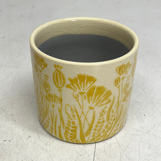 SILVER TREE (4 PACK) Ceramic Crackle Glaze Pots 4.5" x 4" Yellow Floral A11092