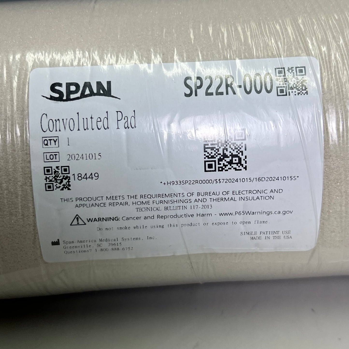 SPAN Bed Pad Pressure For Bed Mattresses Sz 69” L x 32” W Beige SP22R-000