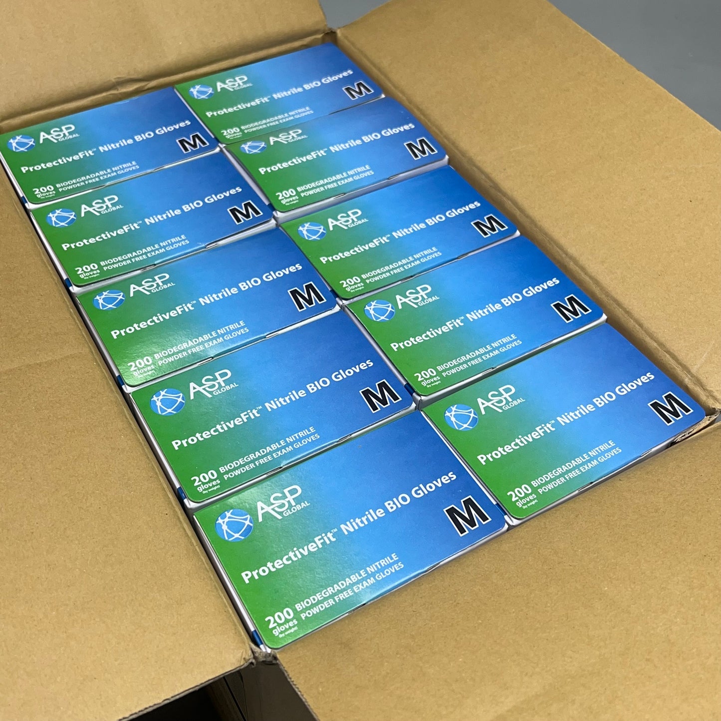 ASP GLOBAL(10 PACK, 200 EACH) Protective Fit Nitrile Bio Gloves Unisex Sz M Blue