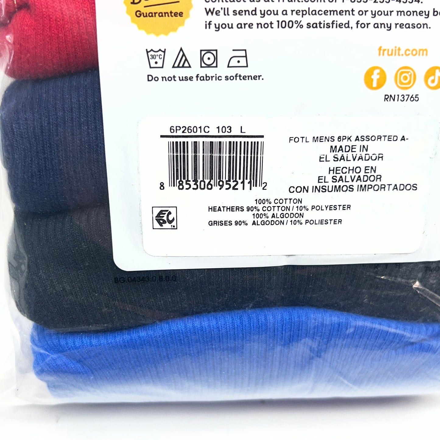 ZA@ FRUIT OF THE LOOM (6 PACK) Tank Top Undershirt Soft Ribbed A-shirts Men's Sz L Assorted Colors 6P2601C