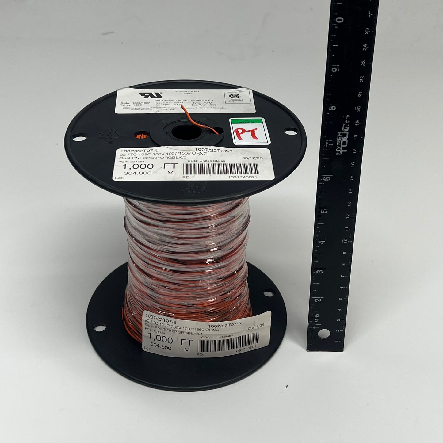 IEWC 1007 Lead Wire 7 Strand Tinned Copper 22 AWG 300V Orange 1007/22T07-5