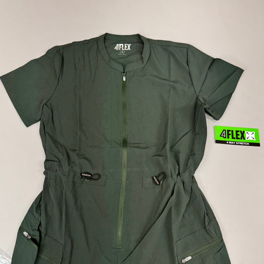 GREEN TOWN 4 Flex Scrubs Jumpsuit Cinch In Waist Women's Sz M Olive GFX-023AST