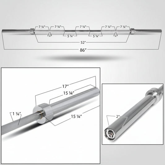TITAN Olympic Weight Bar 1500 Lb Cap 86" L 2" Dia Chrome 86OBAR