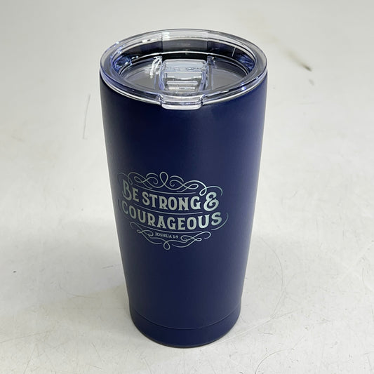 CHRISTIAN ART GIFTS Joshua 1:9 Stainless Steel Travel Tumbler 18 Oz Navy Blue