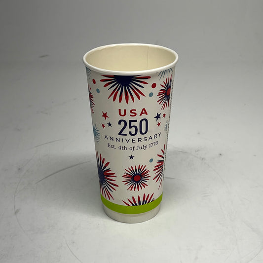 ZA@ SURGE SUPPLY CO (500 PACK) Paper Usa 250 Anniversary 4th Of July Cups Medium | Red/White/Blue/Green HC-20S-DW-RBCL