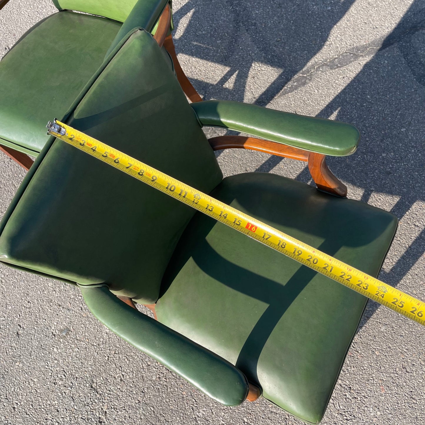 Z@ ANTIQUE Mid Century Modern/Post Art Deco Leather Chairs 34”x24”x24” Mahogany & Green
