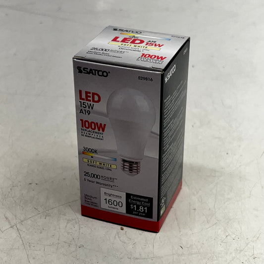 SATCO (6 PACK) Led Light Bulbs 15W LED A19 3000K 1600 Lumens Soft White S29816