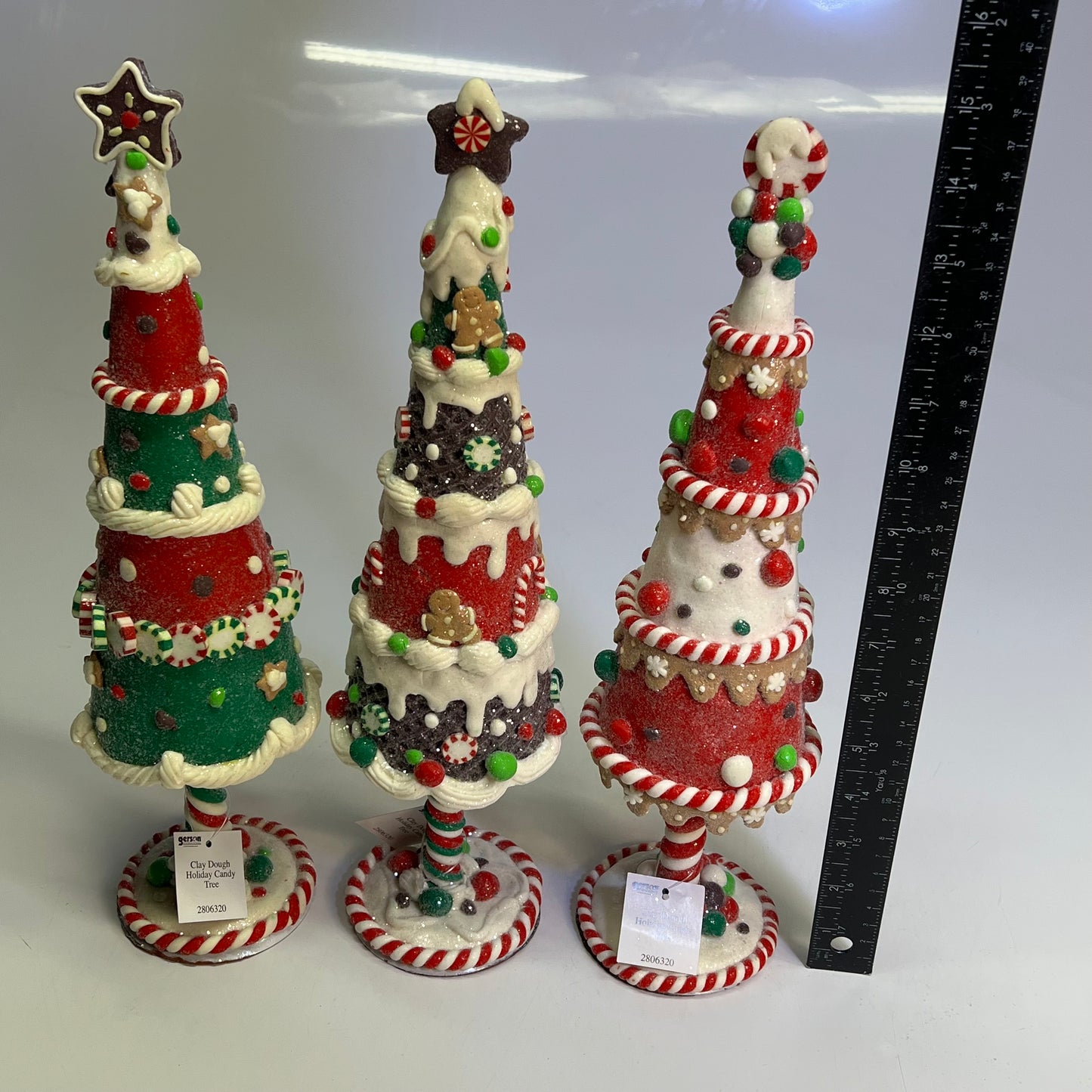 GERSON (SET OF 3) Clay Dough Holiday Candy Tree COLLECTABLES 15"x4" Multicolor