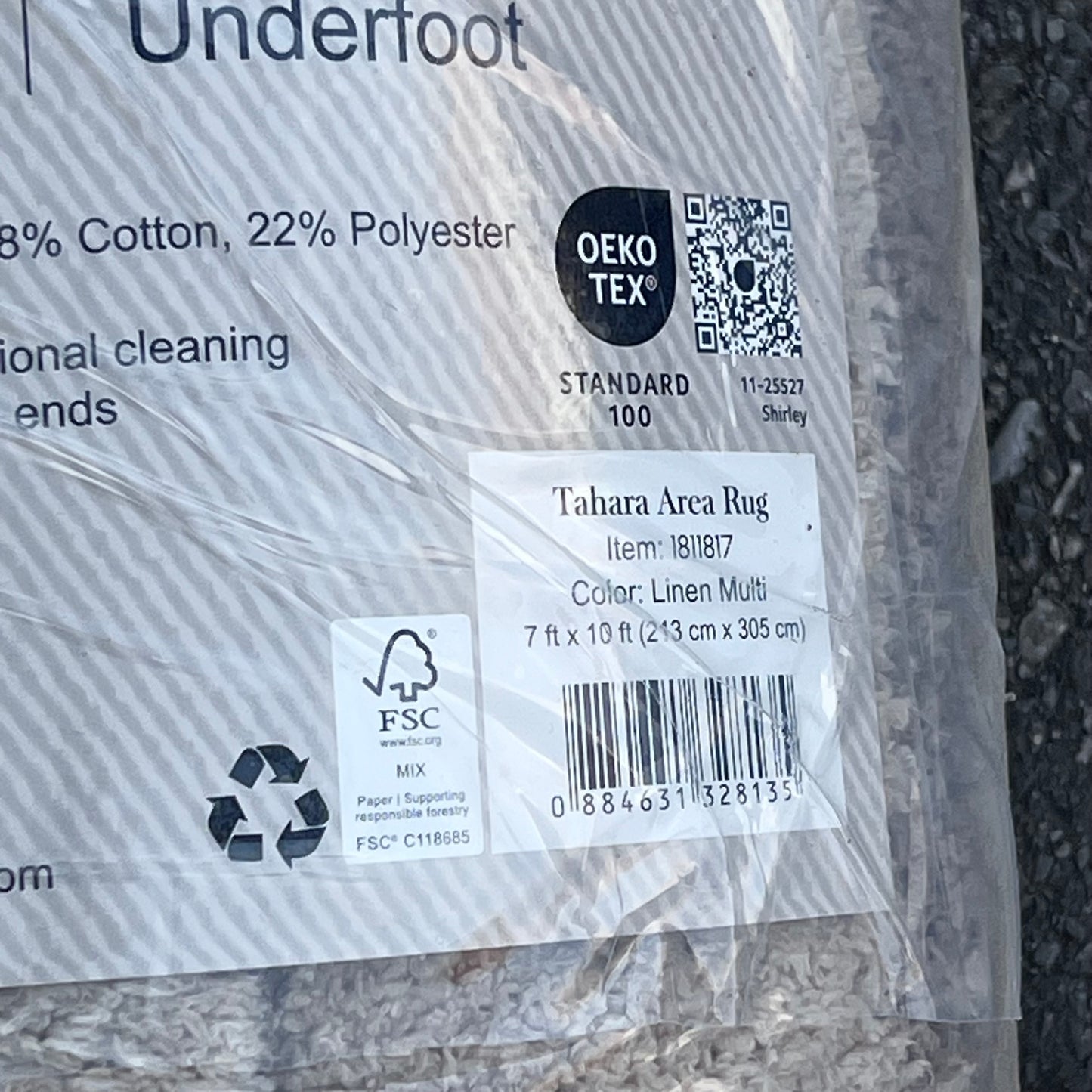 ZA@ TAHARA Large Thick Area Rug Canvas Bottom 7ft x 10ft Linen/Tan (Used) A