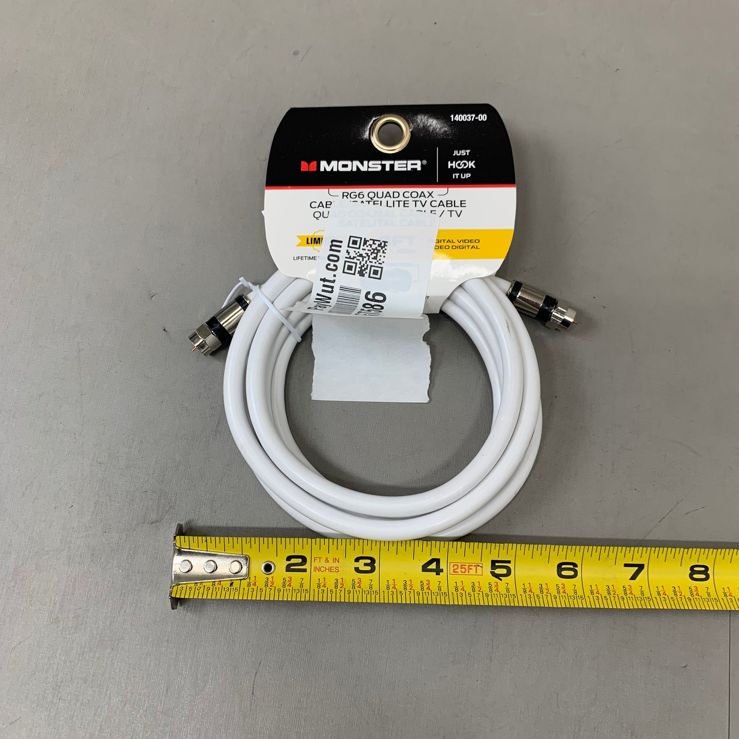 MONSTER (2Pack) RG6 Quad Coax Satellite Tv Cables 6ft, 12ft White 140037-00,140031-00