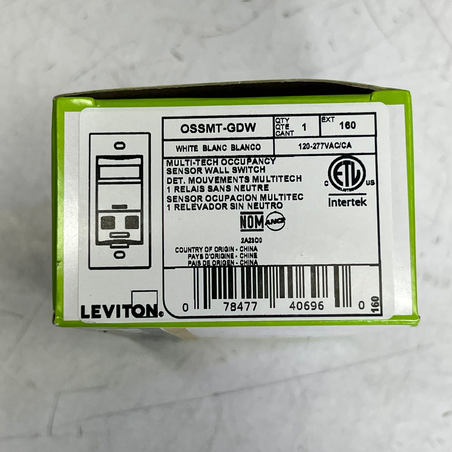 LEVITON Wall Box Occupancy Sensor Multi-technology 120-277V 2400SF OSSMT-GDW