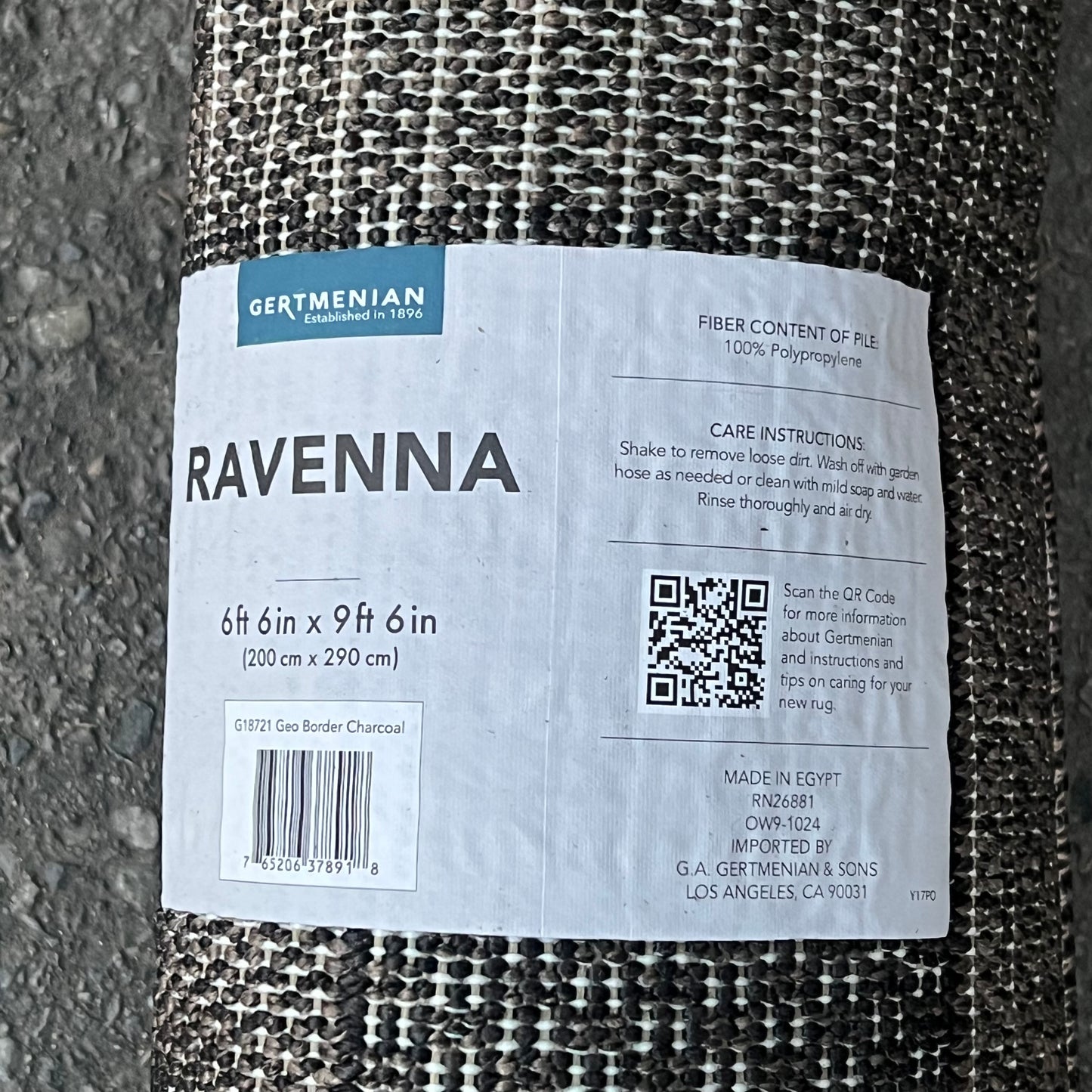 ZA@ GERTMENIAN Ravenna Indoor/outdoor Rug 6' 6" x 9' 6" Geo Border Charcoal G18721 (Return)
