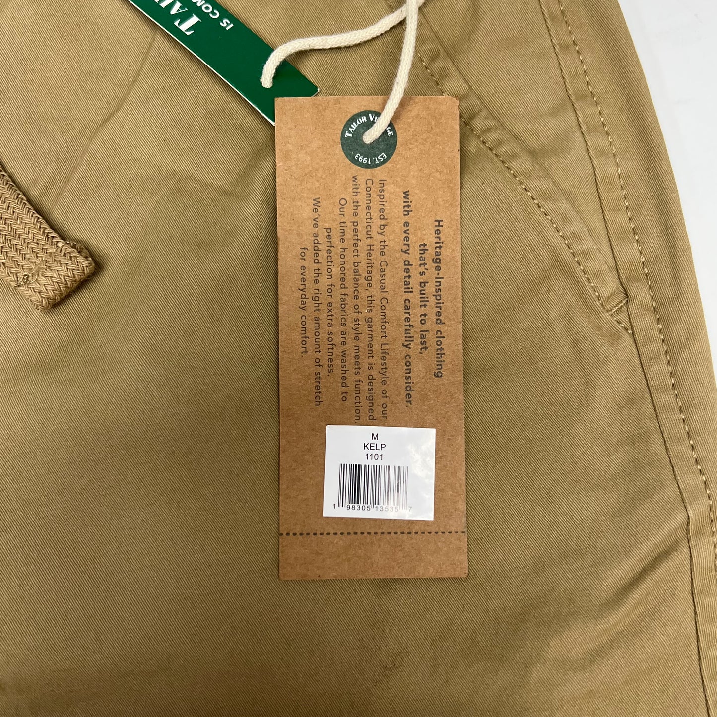 TAILOR VINTAGE Stretch Twill Pull on Short Lightweight Men's Sz M Kelp 1101