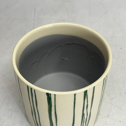 SILVER TREE Ceramic Crackle Glaze Plant Pot 5"x5" Green Paint Stripe A11085