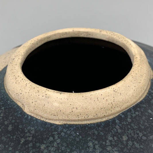 CREATIVE CO-OP Stoneware Vase W/ Wax Relief Dots 7"x7"X8" Black & Cream DF6646