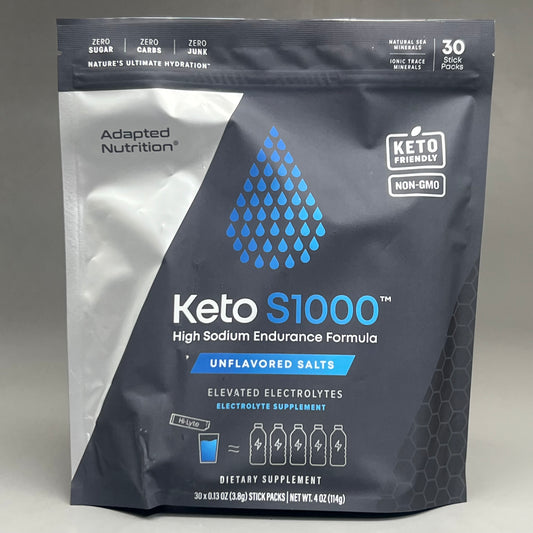 KETO S1000 (30 PACK) Electrolytes Powder Packets Unflavored Salts 07/25