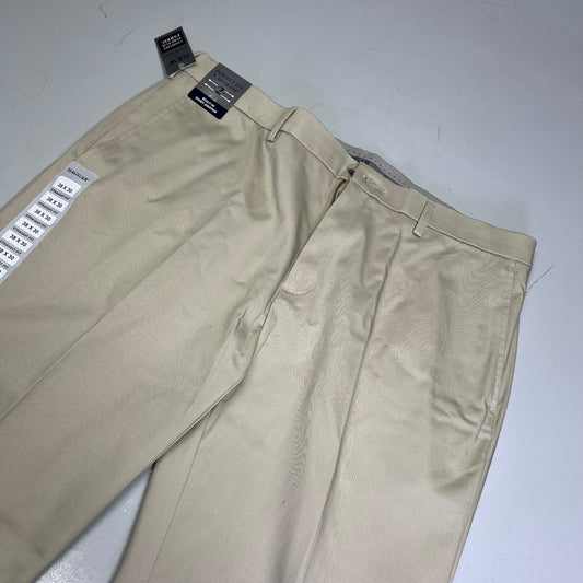 HAGGAR Iron Free Comfort Waistband Pant Straight Men's Sz 38Wx30L Khaki HC71000