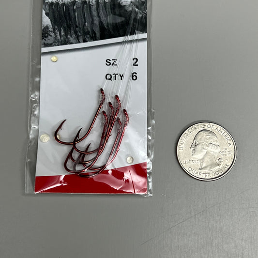 EAGLE CLAW(12 PACK)Medium Wire Baitholder Snell Worms & Chunk Red #2 6pc 391GE-2