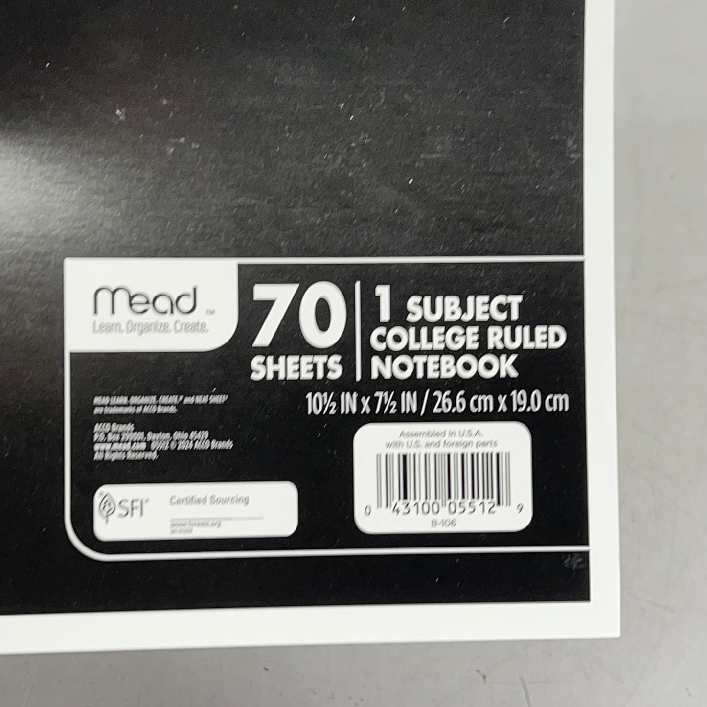 ZA@ MEAD (6 PACK, 70 SHEETS EACH) 1 Subject College Ruled Notebook Perforated Sheets 10.5"x7.5" Multicolor