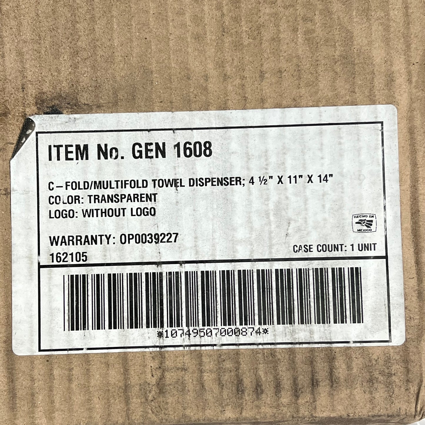 GEN Folded Towel Dispenser 11" X 4 1/2" X 14" Holds 600 Towels Smoke GEN1608