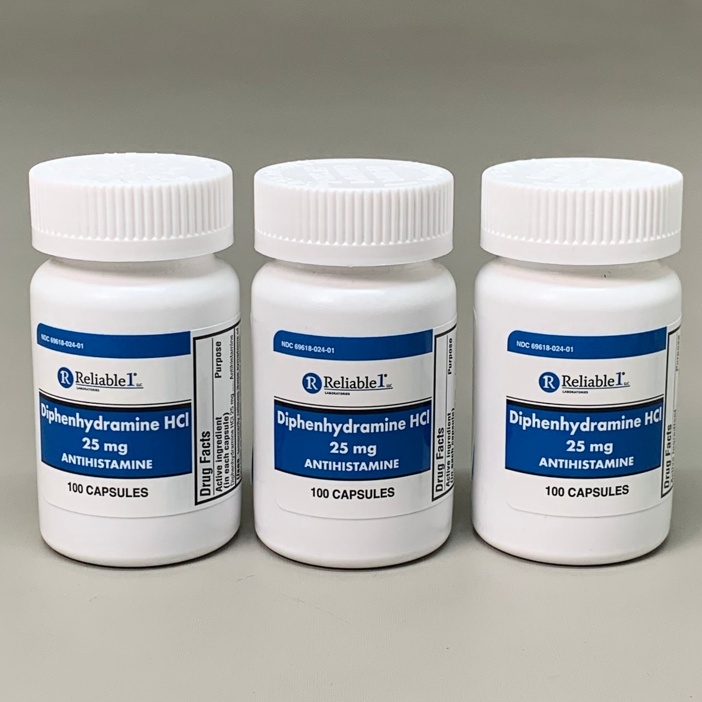 RELIABLE 1 (3 PACK!) Diphenhydramine HCI Antihistamine 25mg 23G325 BB-07/2026