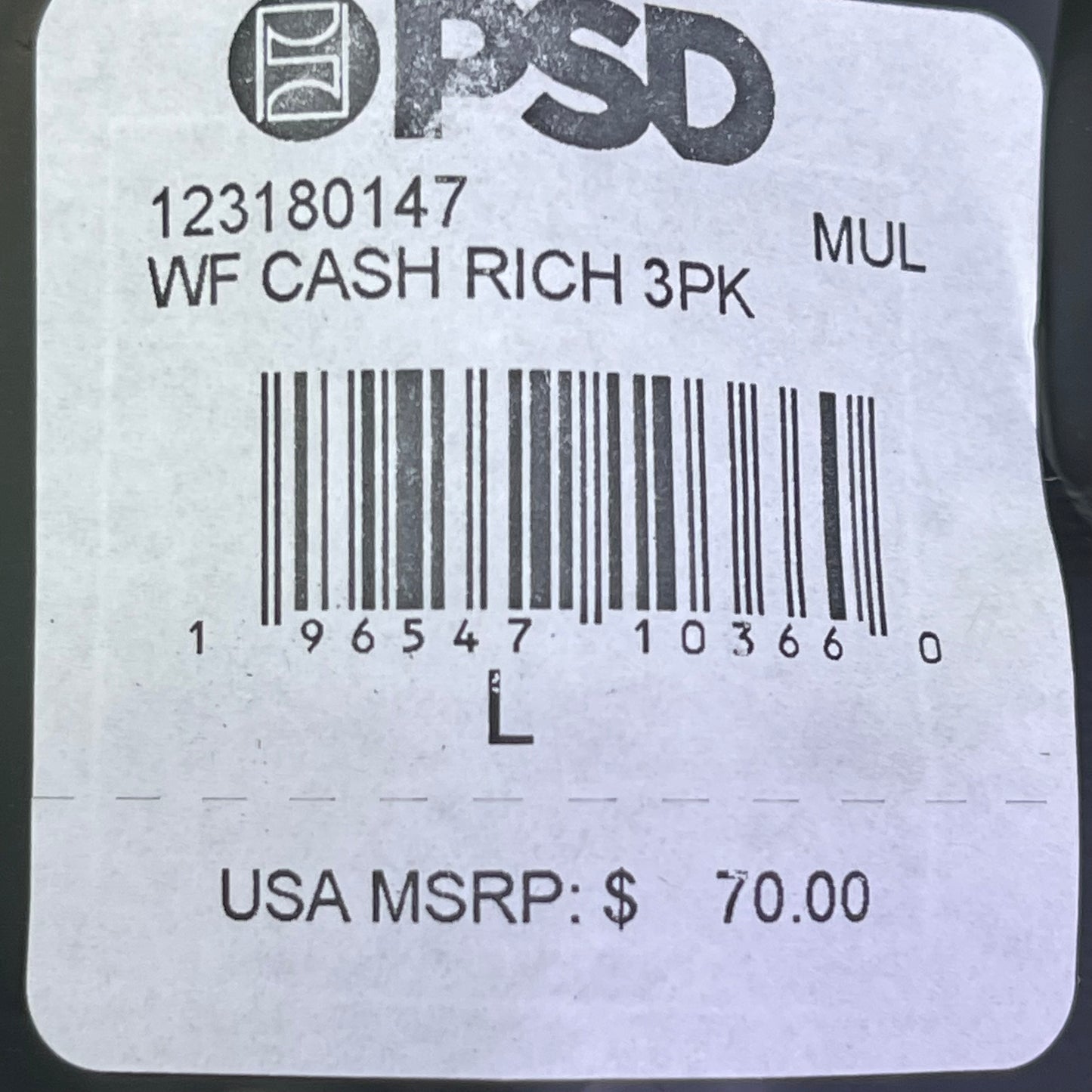 PSD (3 PACK) Warface Men's Boxer Briefs Large WF CASH RICH