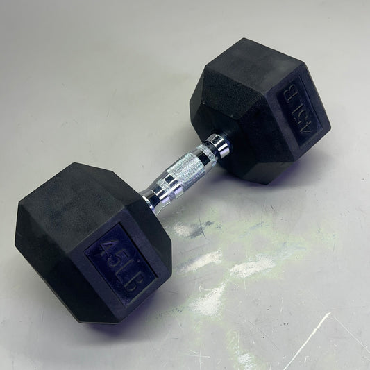 ZA@ CAP (2 PACK, 45 LBS Each) Hexagon Rubber Dumbbell Set Contoured Handle Black/Chrome