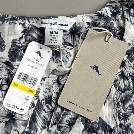 TOMMY BAHAMA Women's Tulia Blooms Top 3/4 Sleeve Coconut Size M (New)